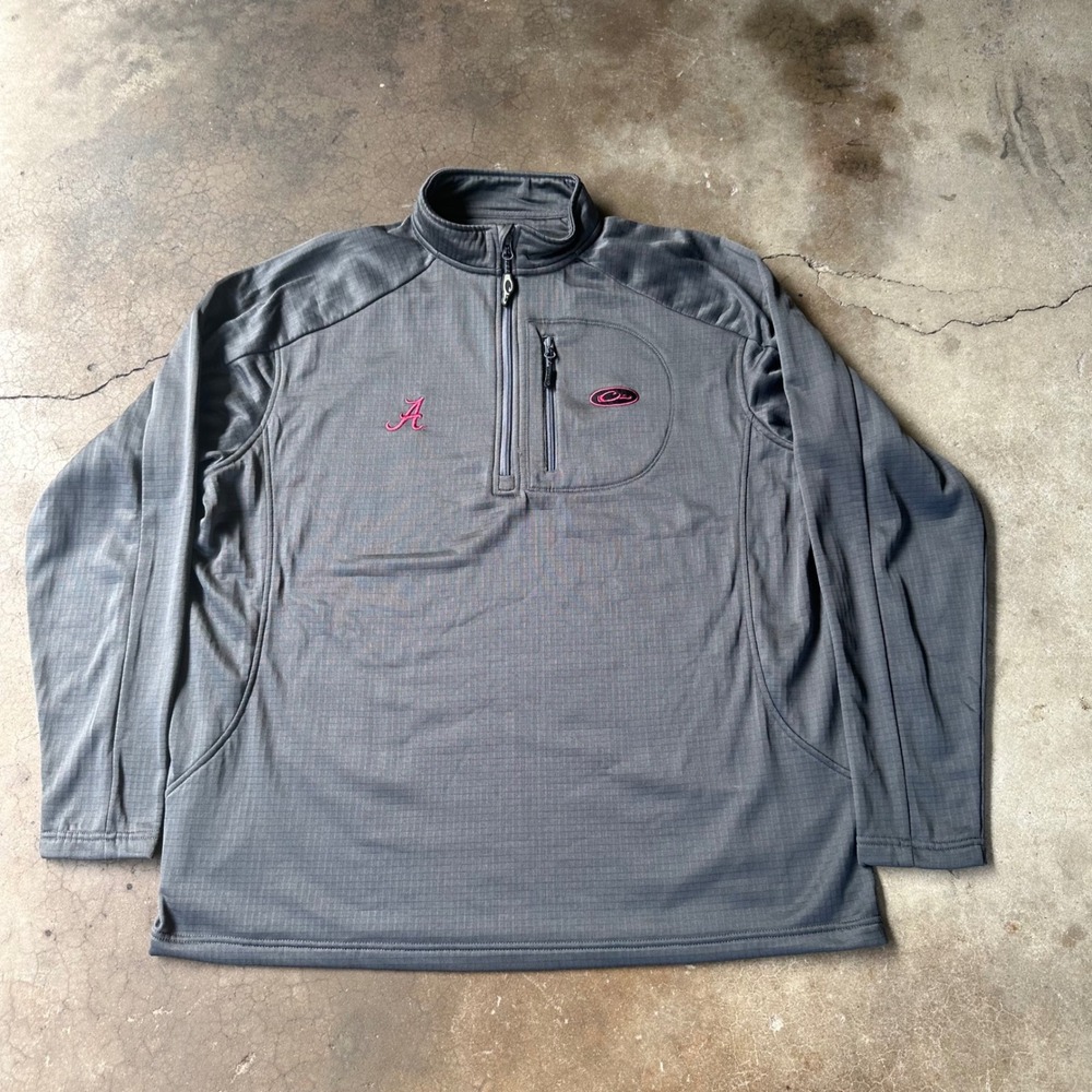 Drake Pullover Mens 2X Grey Excellent Alabama Crimson Tide 1/4 Zip Grid Fleece